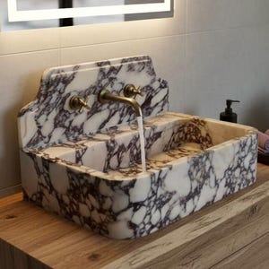 Handmade Calacatta Viola Marble Sink with Backsplash