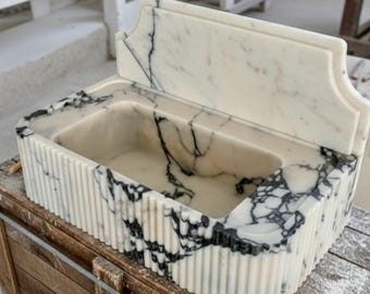 Hand geschnitzte Calacatta Viola Marmor Sink mit geriffelten Seiten