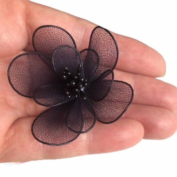Tulle Flower- Navy Blue Tulle Flower,Tulle Flower Girl Dress,2 inch Artificial Flower,Tulle Flower Headband,Shabby Flower,Fabric Flower