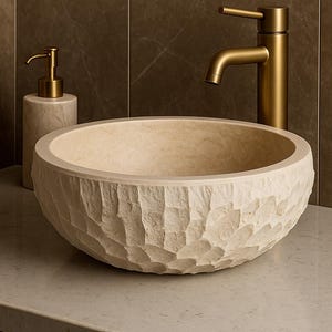 Handmade Travertine Stone Sink: Round Minimalist Bathroom Basin