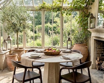 Travertine Round Dining Table with Tapered Pedestal Natural Stone Handmade Table