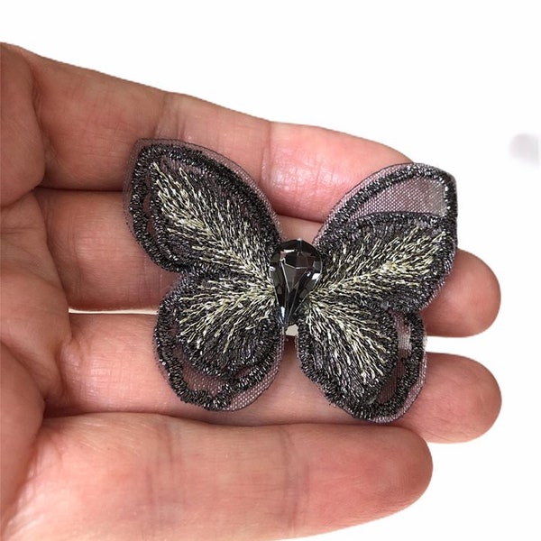 3d Lace Butterfly- Black Tulle Butterfly- Organza Butterfly Headband- Crystal Bead Butterfly-Tulle Butterfly Girl Dress- 2.3 inch