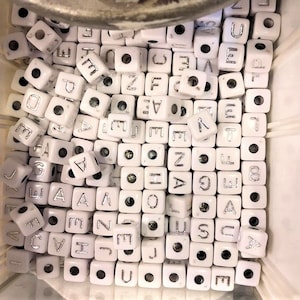White Silver Alphabet Letter Beads,Alphabet Charm,Alphabet Pendant,White Silver Letter Beads,Cube Letter Beads,Name Bead,Letter Beads