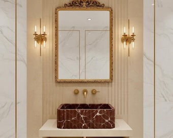 Rosso Levanto Red Marble Sink for Bathroom Luxury Stone Basin