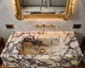 Calacatta Viola Marble Sink, Handcrafted Italian Bathroom Basin