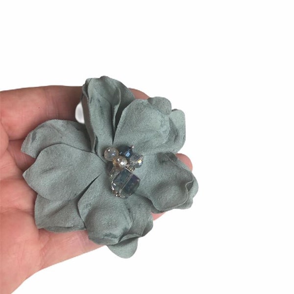 Suede Flower- Gray Suede Flower Crystal Beads,2.75 inc,Fabric Flower Beads,2 inch Artificial Flower,Headband Flower,Flower Supplies,Flower