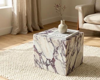 Calacatta Viola Marble Cube Table Handmade Natural Stone Side Table Modern Accent Furniture