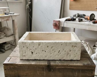 Hand geschnitztes Travertin Marmor Waschbecken, rechteckiges Badezimmer Waschtisch, Sondergröße