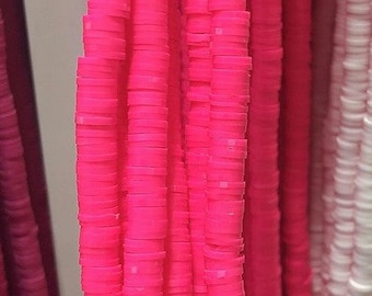 4mm Neon Pink Heishi Beads,Polymer Clay Beads,Vinyl Heishi Beads,Heishi Bead Necklace,Heishi Bead Bracelet,Vinyl Disc Beads