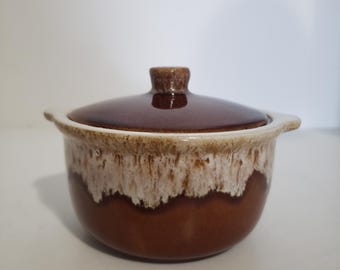 Vtg Rubel 0brown Drip Glaze Pottery Mini Pot With Lid 913 USA