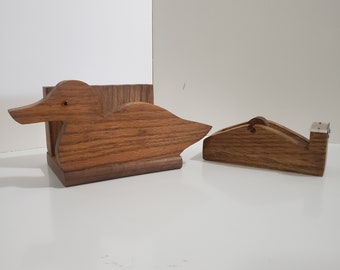 Duck Desk Organizers Solid Oak Letters Pens Pencils Paintbrushes Tape