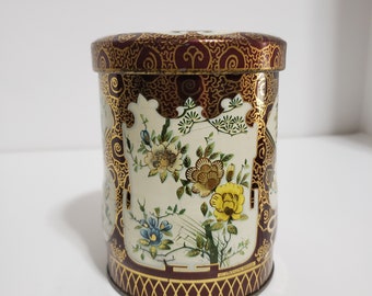 Daher English Tea Tin Red Gold White Floral Made in England