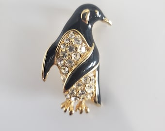 Broche Vintage Pingouin Strass - Bijou Ancien, Marque Carven ? Occasion