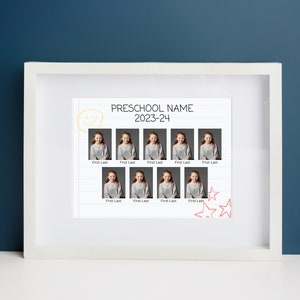 9 Student class photo collage composite, Canva template, notebook theme, great for daycare, preschool, and school portrait photographers
