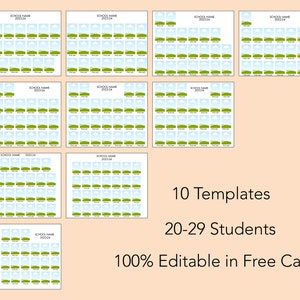 10 class photo collage templates for 20-29 students, editable in free Canva, class photo composites for school photographers Canva Templates