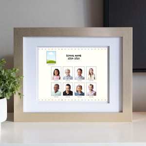 8 Students + 1 Teacher class composite/template, editable in free Canva; great for volume preschool, daycare, and school photographers.