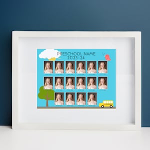 16 Student Class Photo Collage Composite Canva Template for daycare, preschool, and school volume photographers, fully editable