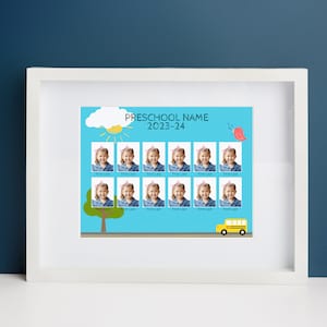 12 Student class photo composite template, fully editable in Canva&#39;s free version, perfect for daycare, preschool, and school photographers.