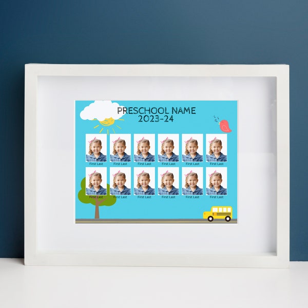 12 Student class photo composite template, fully editable in Canva's free version, perfect for daycare, preschool, and school photographers.