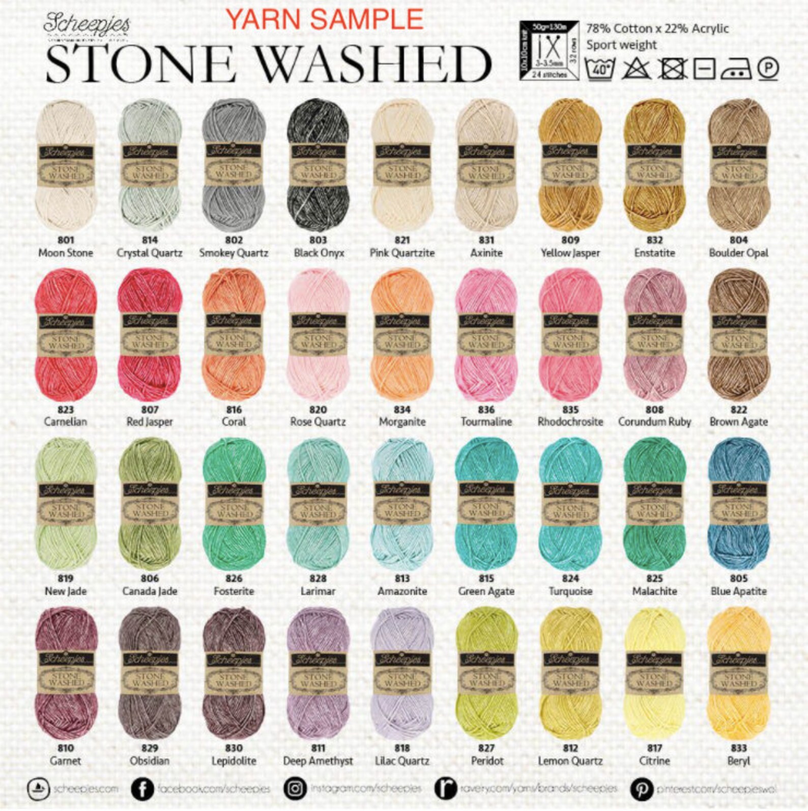 Scheepjes Stone Washed XL yarn sample 150cm 4.92 Feet 59 Etsy