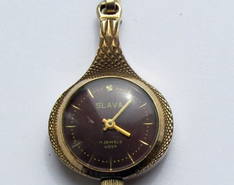 Gold Slava Glory au, ciondolo per orologio da donna. Orologio sovietico. Placcato oro. Orologio meccanico. Orologio da donna anni '80. Orologio da cocktail. Regalo da collezione