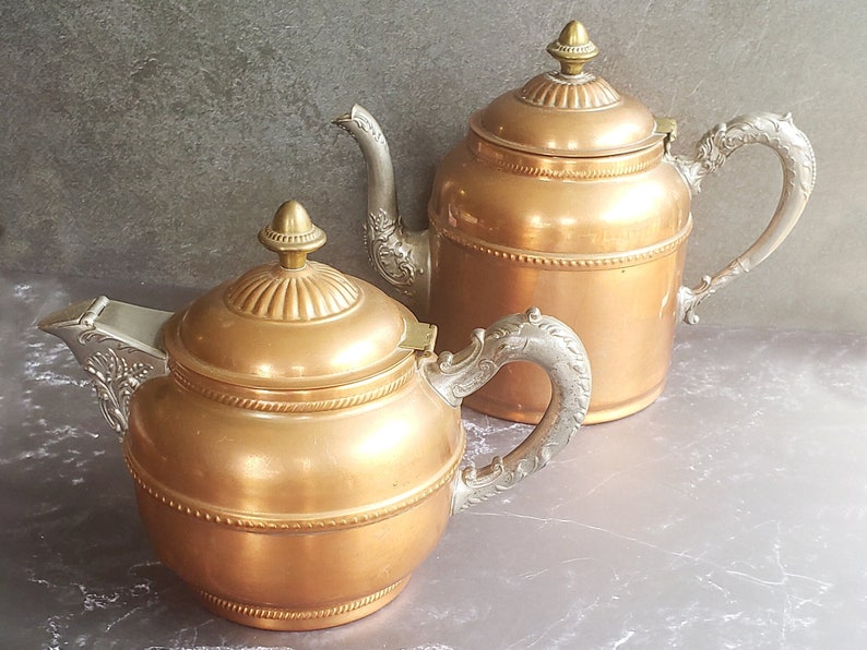 Antique Copper/nickel Coffee & Teapot Set, Rochester Stamping Works