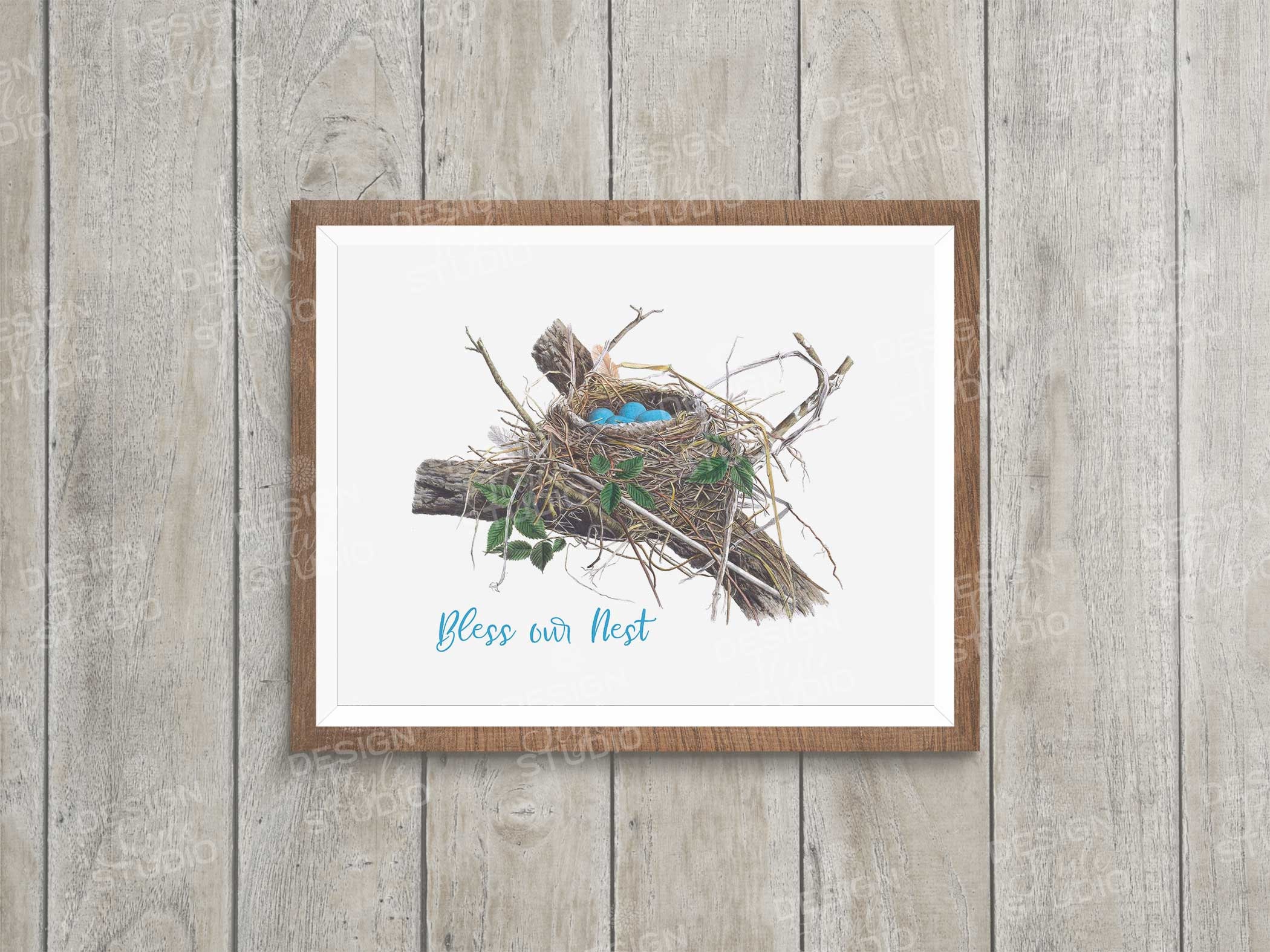 Bird Nest Wall Decor Vintage Illustration Art Print Download Etsy