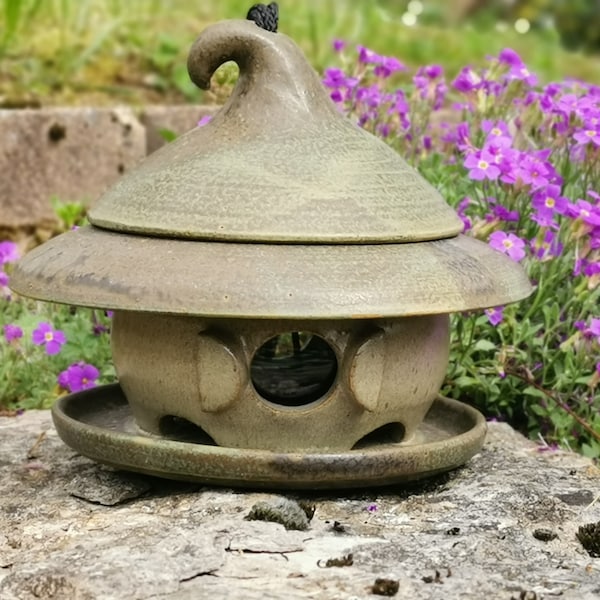 Mangeoire à oiseaux, nichoir en céramique, mangeoire à oiseaux, cadeau de pendaison de crémaillère, mangeoire à oiseaux avec fonction de stockage, céramique de jardin, décoration de jardin,