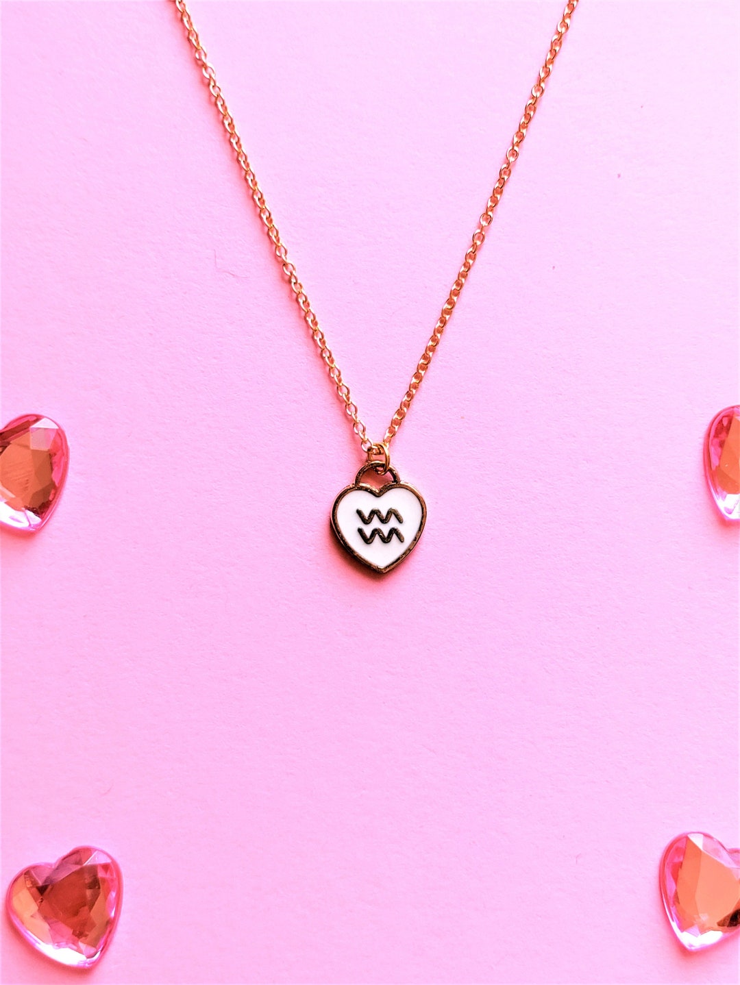 Dainty Zodiac Sign Necklace, Heart Zodiac Sign Jewelry, Kawaii Zodiac