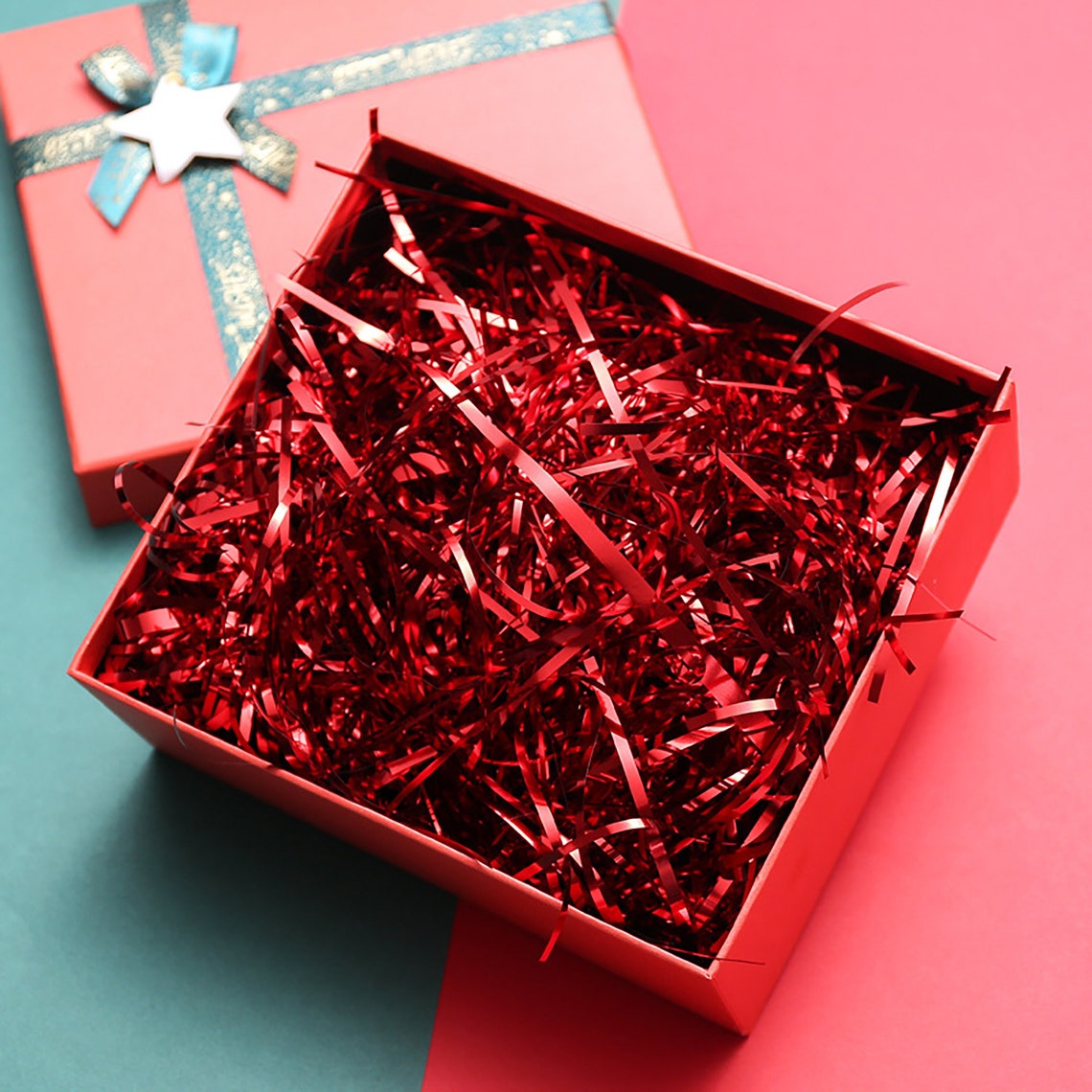 Colorful Shredded Paper Gift Box Raffia Wedding Packaging Etsy