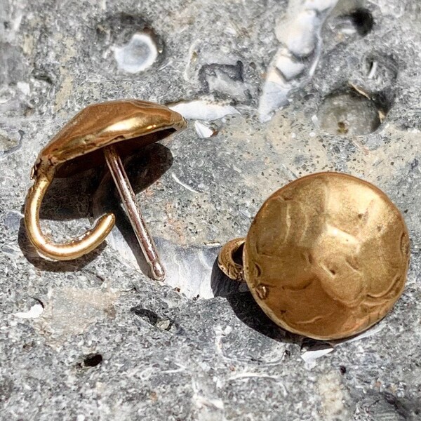 Rustic Earring Post Tops w/ OPEN Loop in Gold Bronze, Pair, LD-586