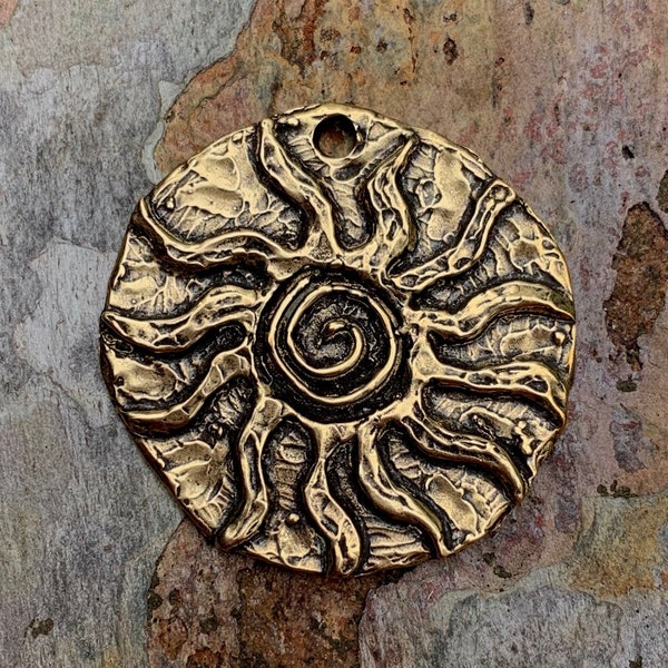 Spiral Sun Pendant in Gold Bronze, LD-327