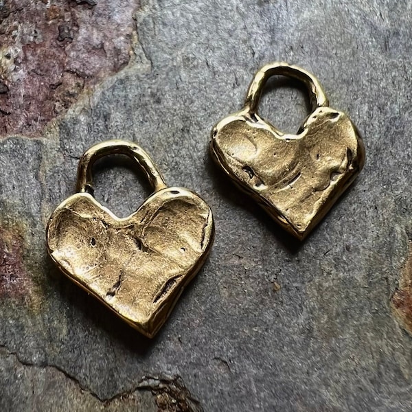 Chunky Heart Charms en Bronze Or - (PAIRE/Set de 2) GB-521