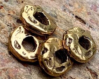 Spacer Rondelles with 2mm Hole, Set of Four, Gold Bronze, LD-290 s/4