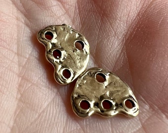 Connecteur artisanal à 3 trous en bronze doré pour boucles d'oreilles, bracelet ou collier, #567, (DEUX)