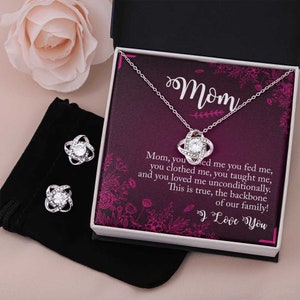 Collier et boucles d'oreilles en or, Cadeau pour la fête des Mères, Mom The Backbone, Cadeau personnel pour maman, Cadeau pour maman, Enfants à maman, Carte-cadeau faite main