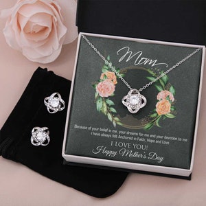 Collier et boucles d'oreilles en or, cadeau de fête des mères, maman croit en moi, cadeau personnel pour maman, cadeau d'une fille, cadeau d'un fils, carte-cadeau faite main