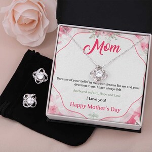 Collier et boucles d'oreilles en or, cadeau de fête des mères, foi espoir de maman, cadeau personnel pour maman, cadeau d'une fille, cadeau d'un fils, carte-cadeau faite main