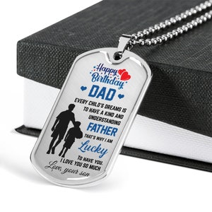 Étiquette de chien gravée et collier, personnalisé de fils à papa, anniversaire de la Saint-Valentin, cadeau d'anniversaire de papa, cadeau de fils à père