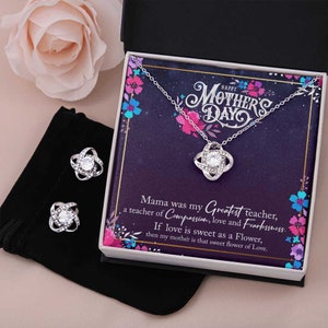 Collier et boucles d'oreilles en or, cadeau de fête des mères, meilleure enseignante de maman, cadeau personnel pour maman, cadeau d'une fille, cadeau d'un fils, carte-cadeau faite main