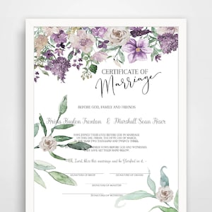 Guds fantasi i lila vigselbevis mall 8x10/enkel Corjl-redigering/redigering och utskrift på egen bärbar dator och skrivare