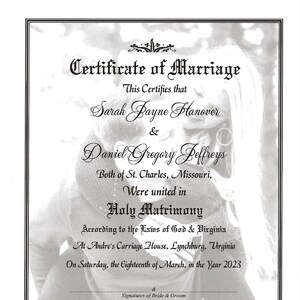 Couples Portrait Certificate of Marriage/Color or Greyscale/opt certificate holder/opt matching 4.25&quot; x 5.5&quot; plastic laminates