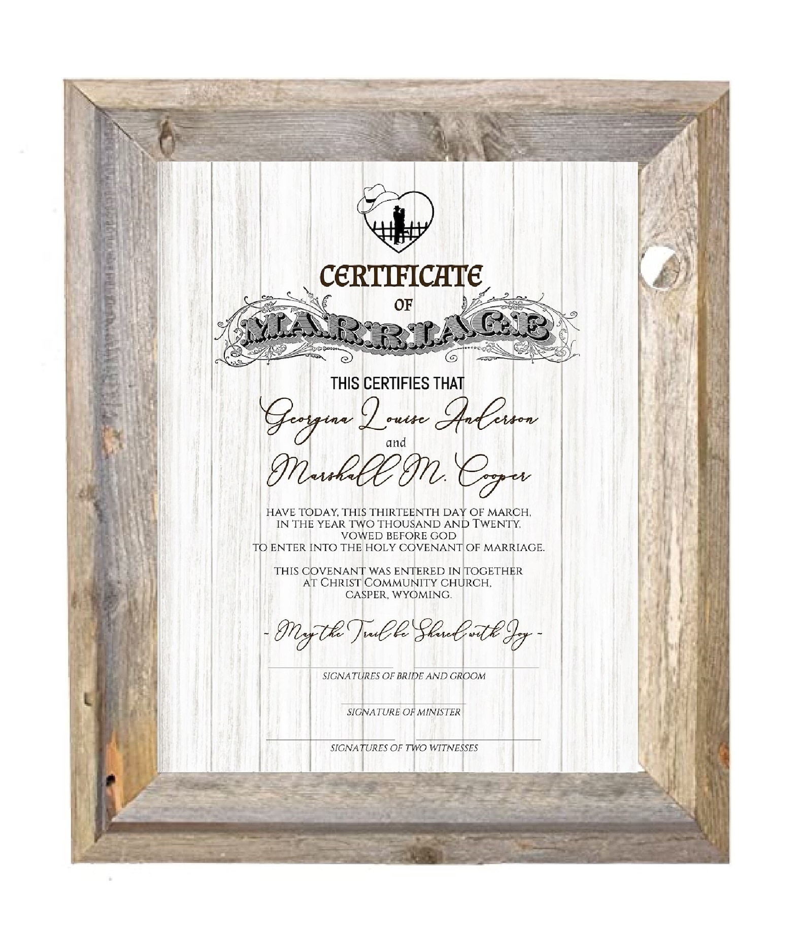 The Honor of a Cowboy Certificate of Marriage Template 8x10 Dc/easy ...