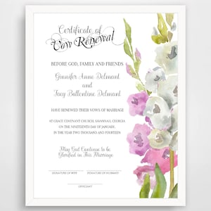 Editable Joyous Gladness Vow Renewal or Wedding Certificate Template 8x10/easy Corjl edit/edit and print on laptop and home printer