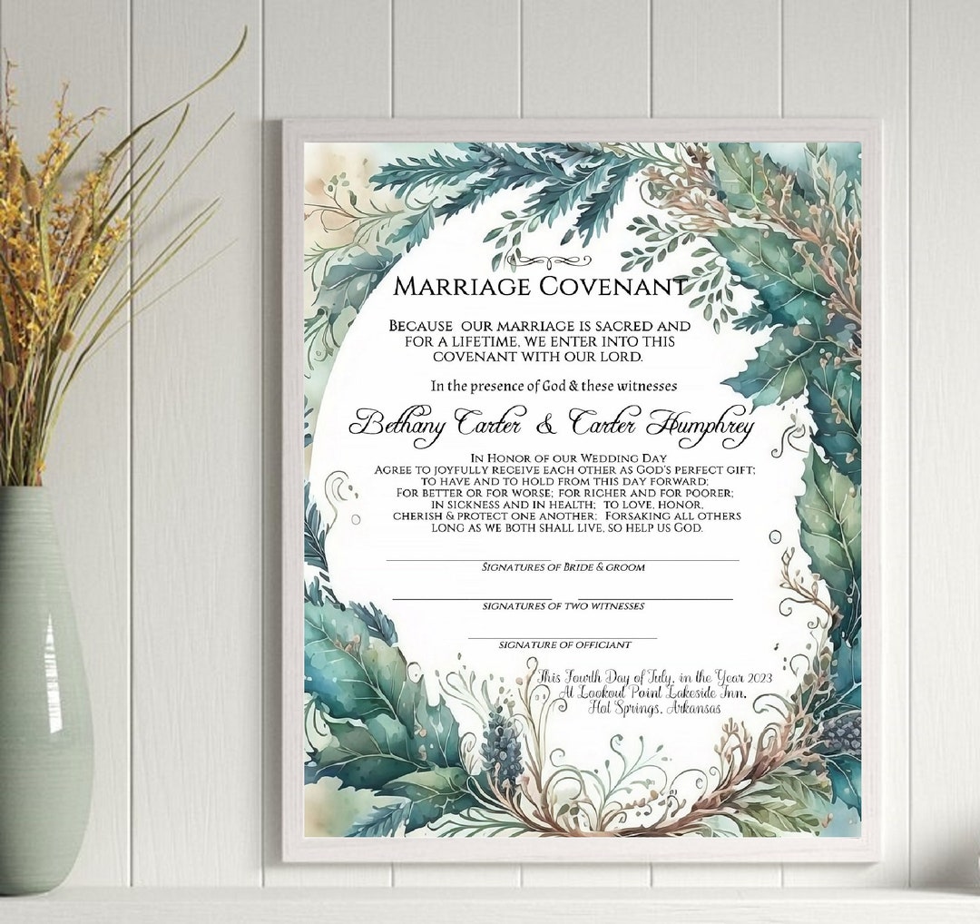 Blue Garland of Grace Certificate of Covenant Marriage Template 8x10