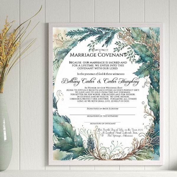 Blue Garland of Grace Certificate of Covenant Marriage Template 8x10/easy Corjl edit/edit & print on own laptop and printer