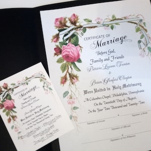 Love Blooms Wild and Free Certificate of Marriage 8.5x11/optional certificate holder/optional 4.25 x 5.5&quot; matching plastic laminates