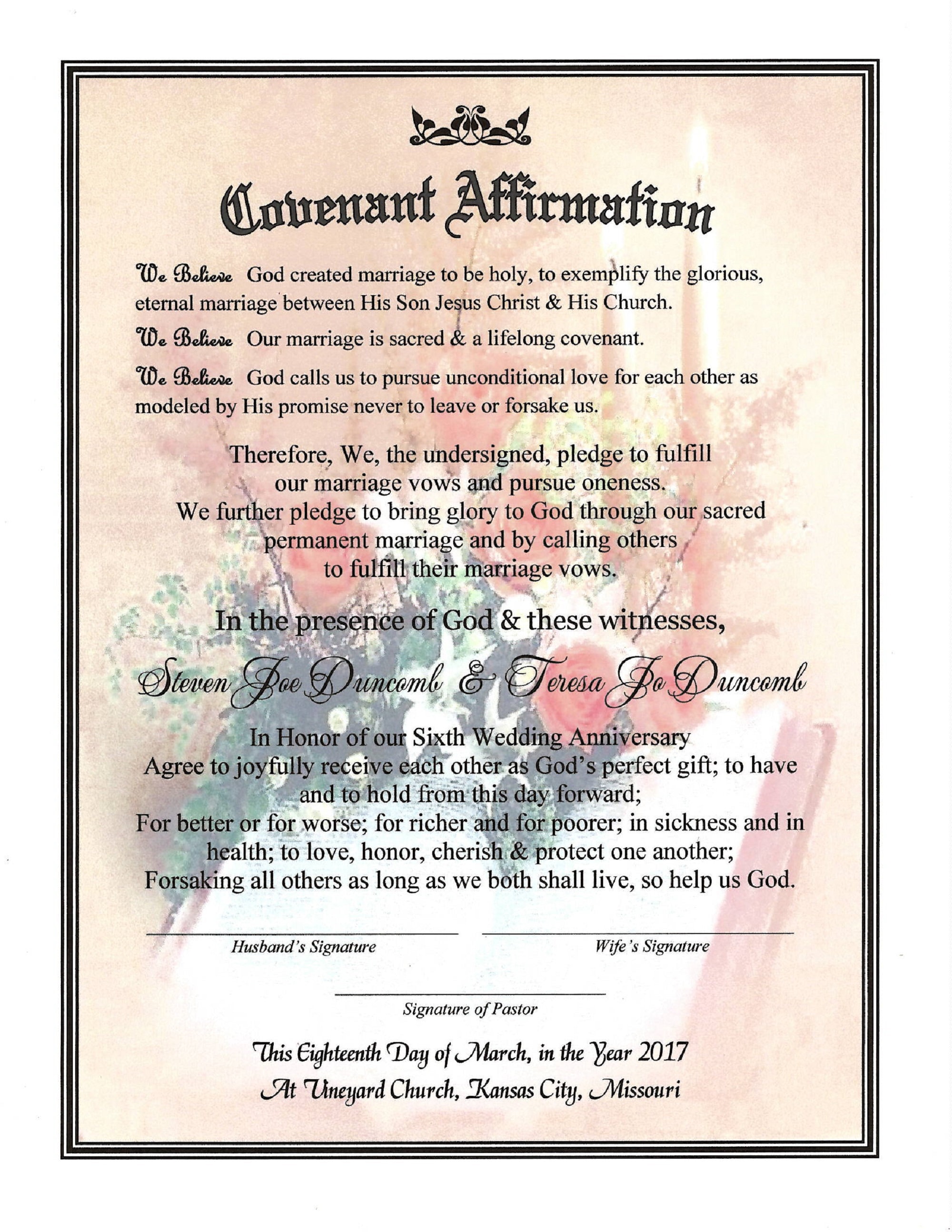 The Sweetest Word Ever Marriage Covenant Renewal Certificate/optional