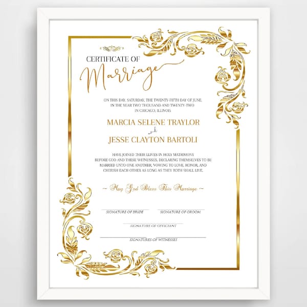 Real Love is Golden Certificate of Marriage Template 8.5x11/easy Corjl editing/edit and print from your own laptop and printer