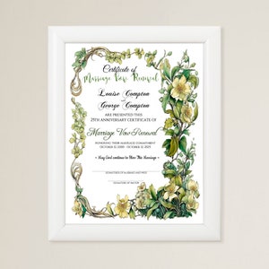 Glorious Garden of Love Marriage Vow Renewal Certificate 8x10 Template DC/easy Corjl edit/edit & print on own laptop and printer
